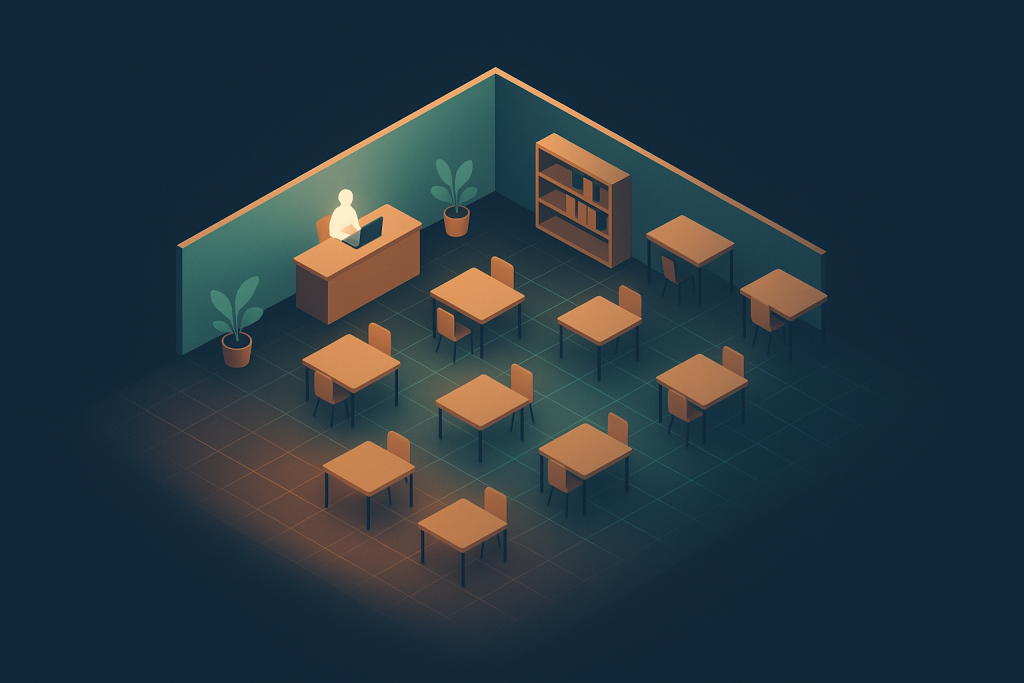 Illustration d'un plateau de coworking avec des postes occupés et vides